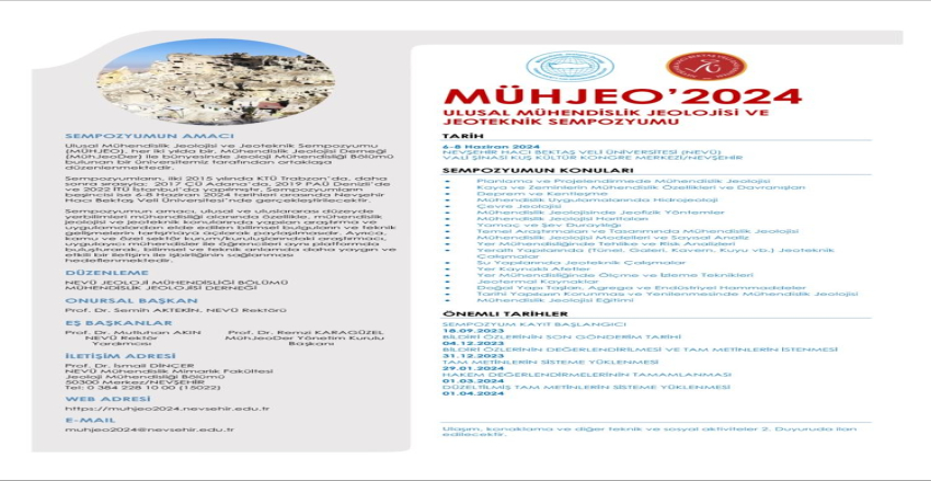 MÜHJEO2024 Ulusal Mühendislik Jeolojisi ve Jeoteknik Sempozyumu (6-8 Haziran 2024 Nevşehir)